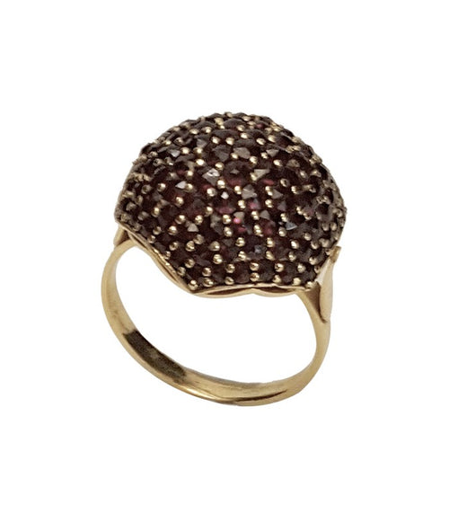 Bague grenat demi boule pavée