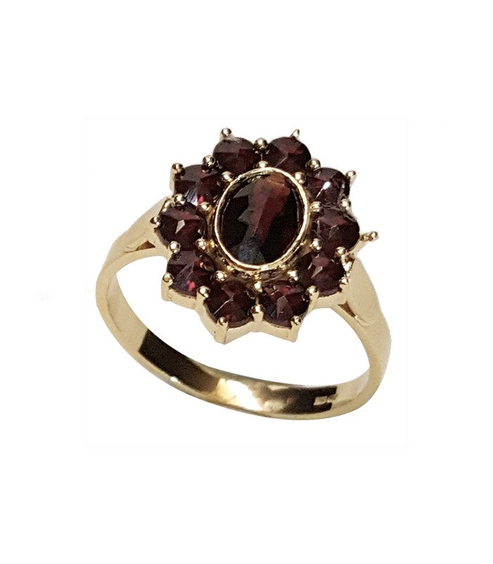 Bague grenat marguerite ovale