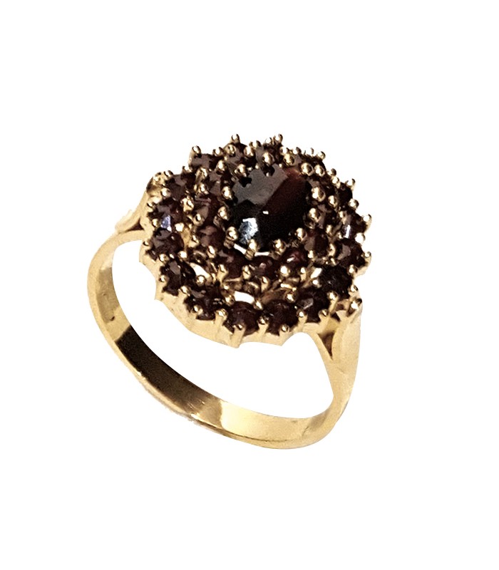 Bague grenat ovale fleur griffée
