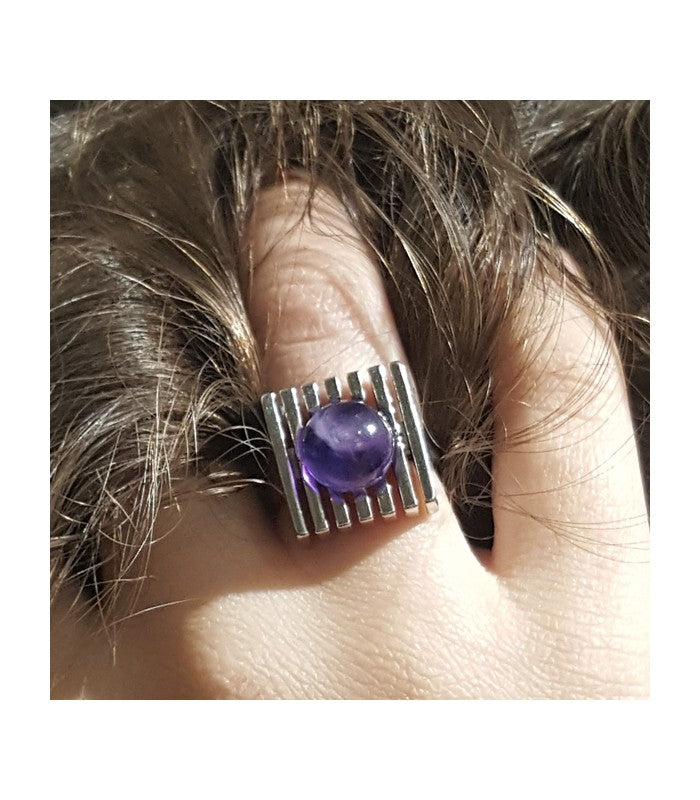 Bague argent boule améthyste veritable 