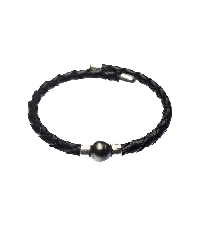 Bracelet en cuir argent acier et perle eau douce véritable